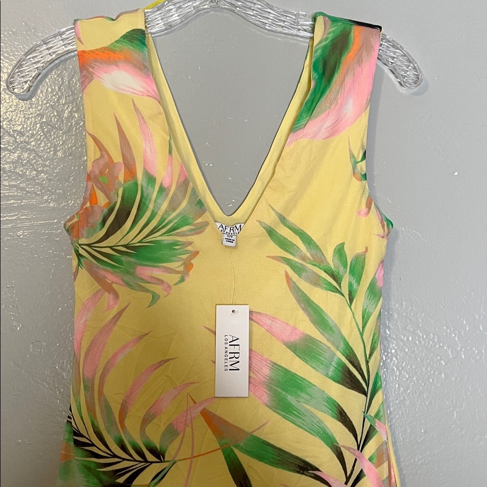 AFRM Tropical Sunset Bodycon Midi Dress Coastal Floral V-Neck Summer Vacation S - Picture 3 of 5
